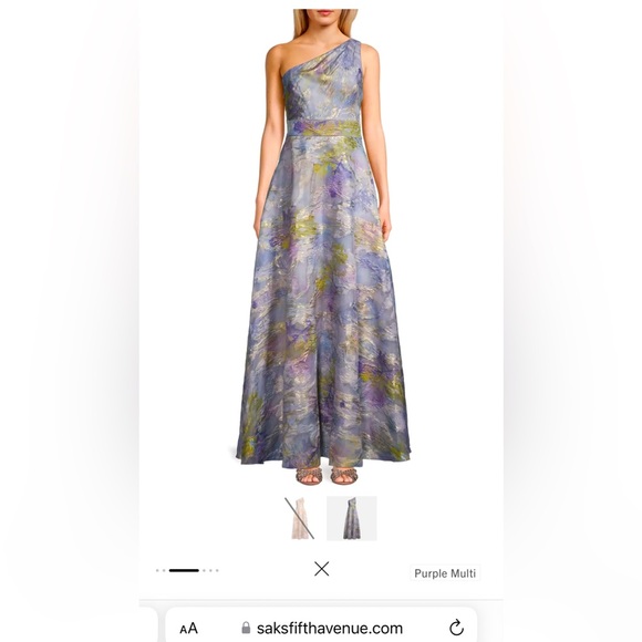 Formal Evening Gown One Shoulder Blue Purple Green Textured Abstract Pattern US4 - Picture 3 of 9